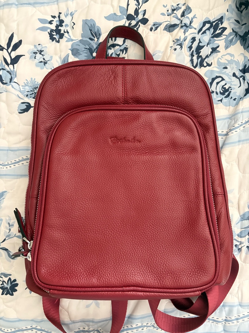 Classic Pebble Leather Backpack in Burgundy - Unbranded